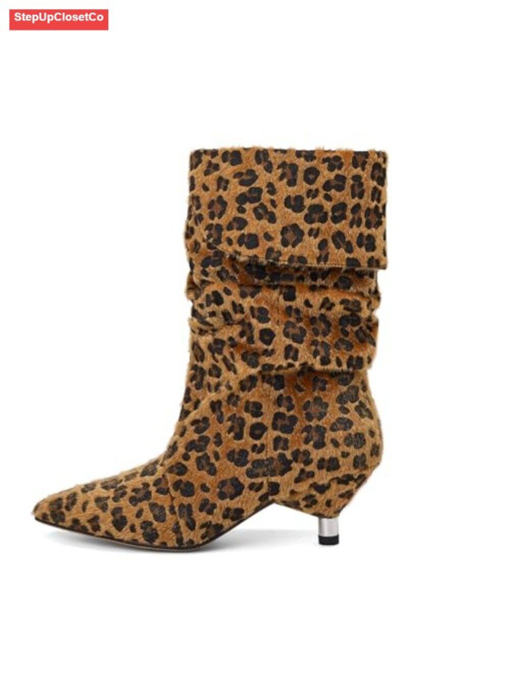 Slouchy Mid-Calf Boots Kitten Heel Pointed Toe Pull-On Comfortable Fall Winter